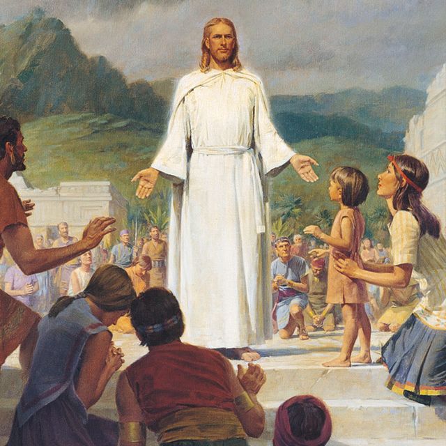 Painting of Jesus Christ with outstretched arms welcoming people